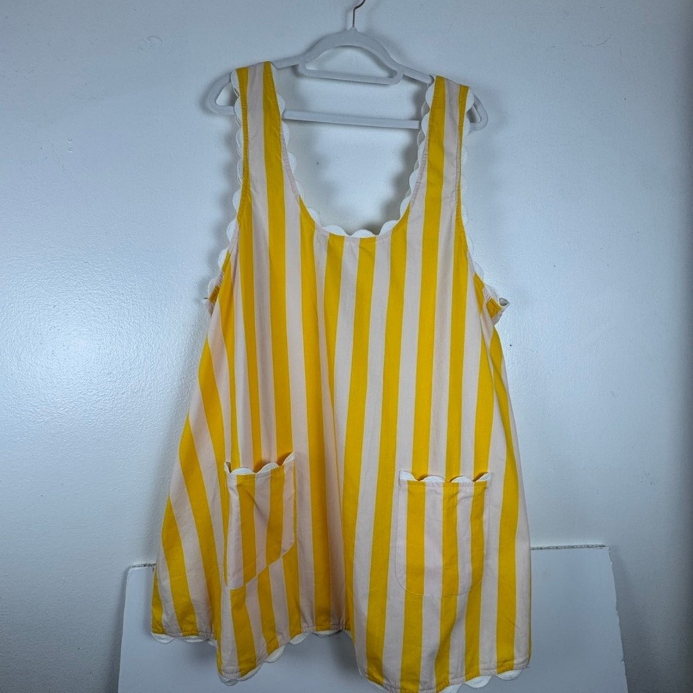 Anthropologie Elizabeth Gillett Yellow Striped Scalloped Beach Cover Up Top ML